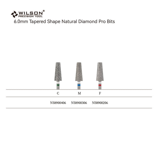 Pre-Order Wilson Precision Tool Natural Diamond & Stainless Steel - 3/32" (2.35mm) Shank, φ6.0mm Tapered Shape Natural Diamond Pro Bits for Buffing Natural Nails Hot-selling Bits for DIY Nail Enthusiasts