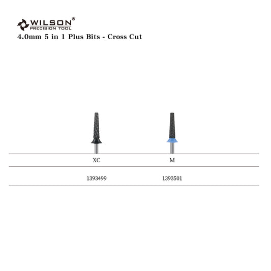 Wilson Precision Tool Carbide Nail Drill Bit - 3/32" (2.35mm) Shank, φ4.0mm 5 in 1 Plus Bits - Cross Cut for Safe and Efficient Manicure Care