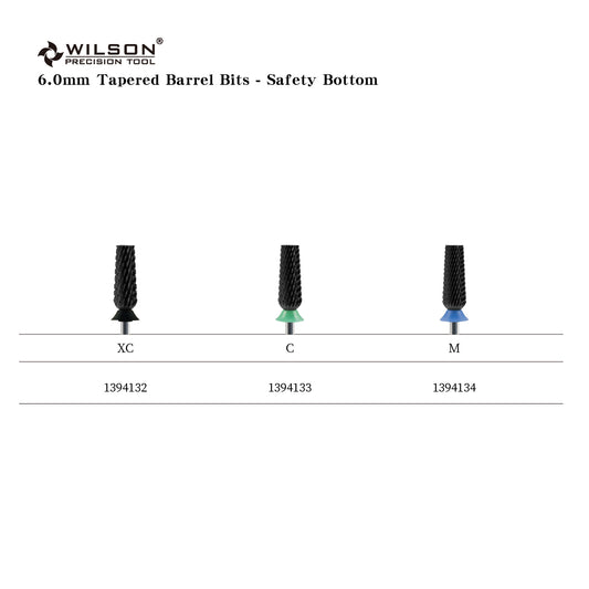 Wilson Precision Tool Carbide Nail Drill Bit - 3/32" (2.35mm) Shank, φ6.0mm Tapered Barrel Bits - Safety Bottom for Professional Nail Technicians Gel Nails Removal