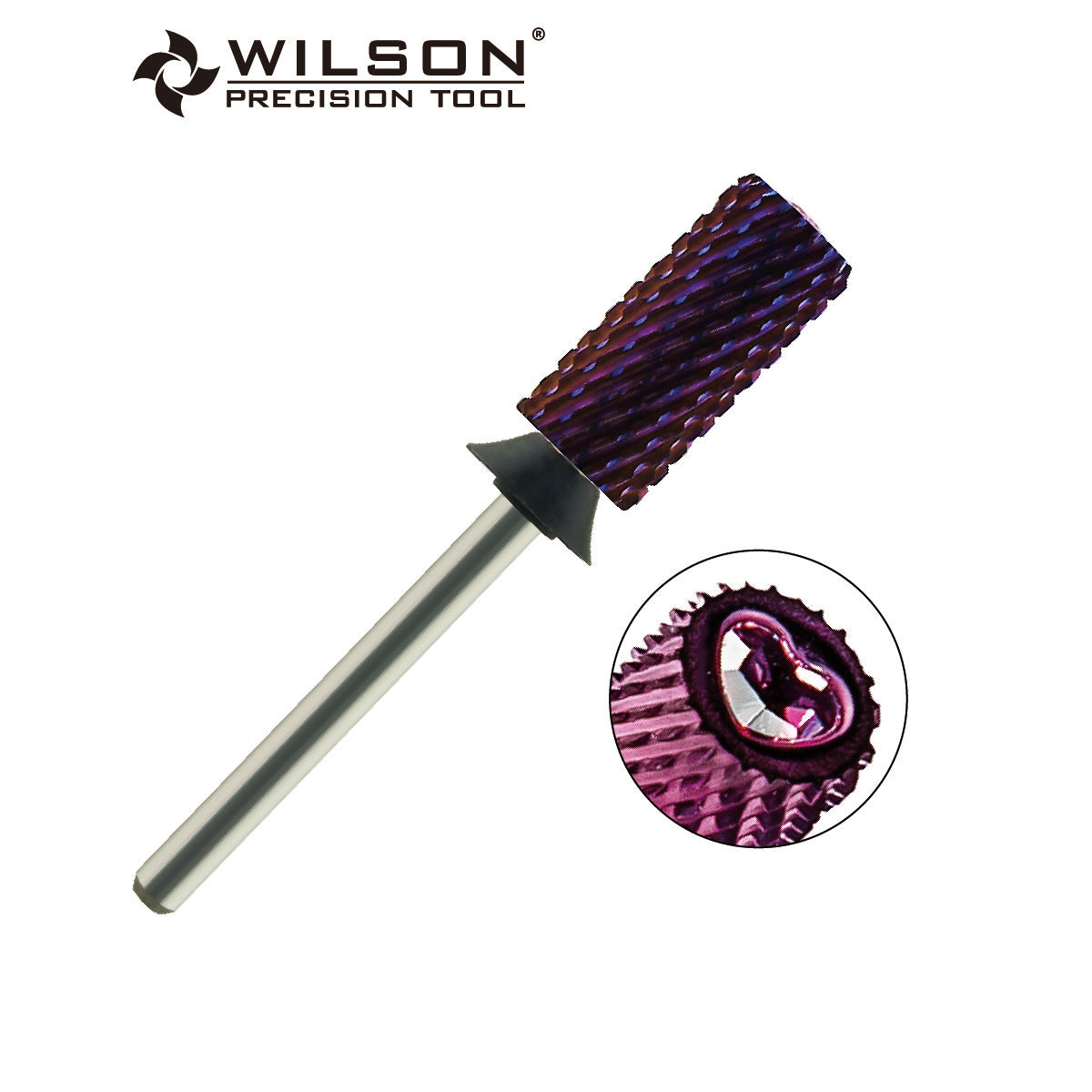 Pre-Order Wilson Precision Tool Carbide Nail Drill Bit - 3/32" (2.35mm) Shank, φ6.6mm Cardioid Crystal Large Barrel Bits - Chamfer Purple Coating Bits for Gel Nails Removal High-quality Manicure Beauty Tools for Advanced Users
