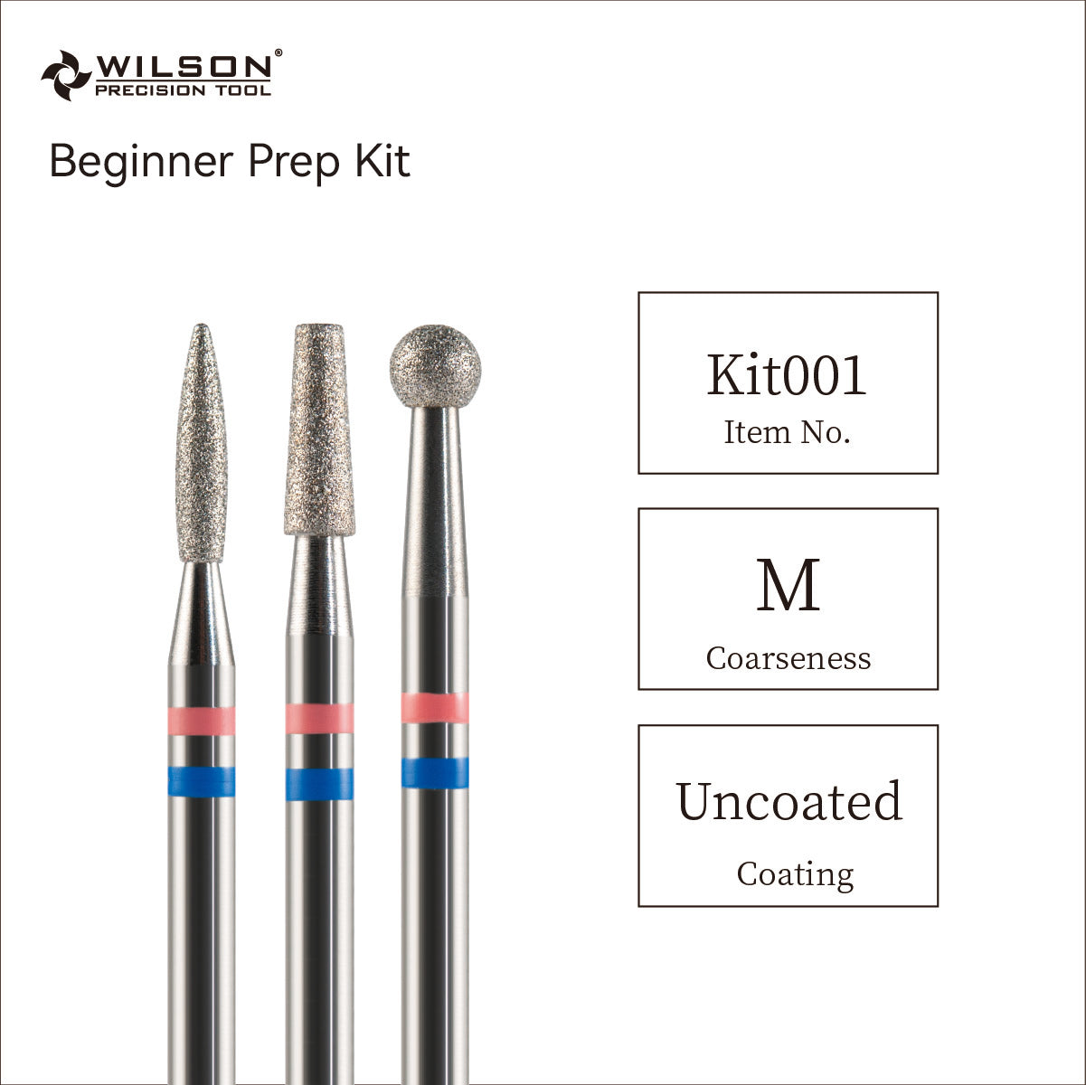 Wilson Precision Tool Beginner Prep Kit - 3/32" (2.35mm) Shank, φ1.8mm Flame Shape/φ2.5mm Tapered Shape/φ3.1mm Ball Shape Natural Diamond Bits Beginner Prep Kit for Better Manicure Care to Start Nail Journey