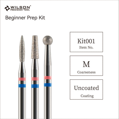 Wilson Precision Tool Beginner Prep Kit - 3/32" (2.35mm) Shank, φ1.8mm Flame Shape/φ2.5mm Tapered Shape/φ3.1mm Ball Shape Natural Diamond Bits Beginner Prep Kit for Better Manicure Care to Start Nail Journey