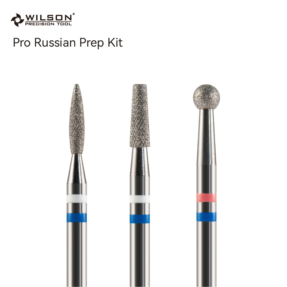 Wilson Precision Tool Pro Russian Prep Kit - 3/32" (2.35mm) Shank, φ2.5mm Tapered Shape/φ1.8mm Flame Shape Natural Diamond Pro Bits &amp; φ3.1mm Ball Shape Natural Diamond Bits Pro Russian Prep Kit for Professional Nail Results