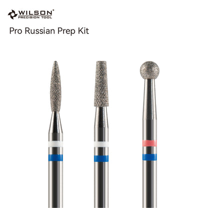 Wilson Precision Tool Pro Russian Prep Kit - 3/32" (2.35mm) Shank, φ2.5mm Tapered Shape/φ1.8mm Flame Shape Natural Diamond Pro Bits &amp; φ3.1mm Ball Shape Natural Diamond Bits Pro Russian Prep Kit for Professional Nail Results