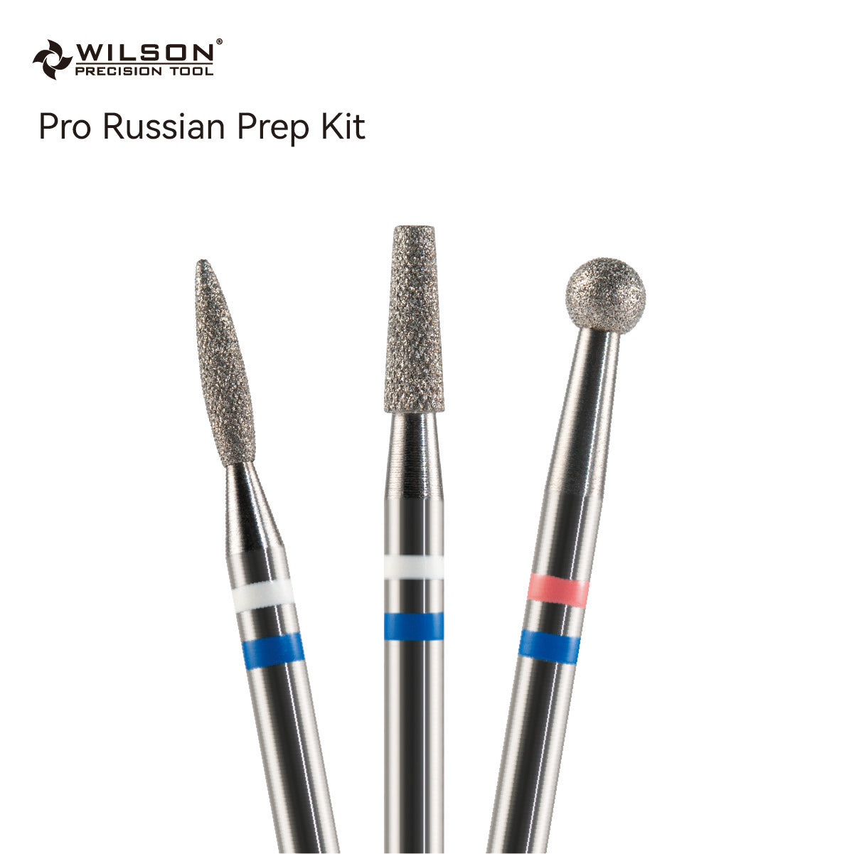 Wilson Precision Tool Pro Russian Prep Kit - 3/32" (2.35mm) Shank, φ2.5mm Tapered Shape/φ1.8mm Flame Shape Natural Diamond Pro Bits &amp; φ3.1mm Ball Shape Natural Diamond Bits Pro Russian Prep Kit for Professional Nail Results