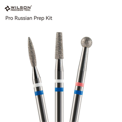 Wilson Precision Tool Pro Russian Prep Kit - 3/32" (2.35mm) Shank, φ2.5mm Tapered Shape/φ1.8mm Flame Shape Natural Diamond Pro Bits &amp; φ3.1mm Ball Shape Natural Diamond Bits Pro Russian Prep Kit for Professional Nail Results