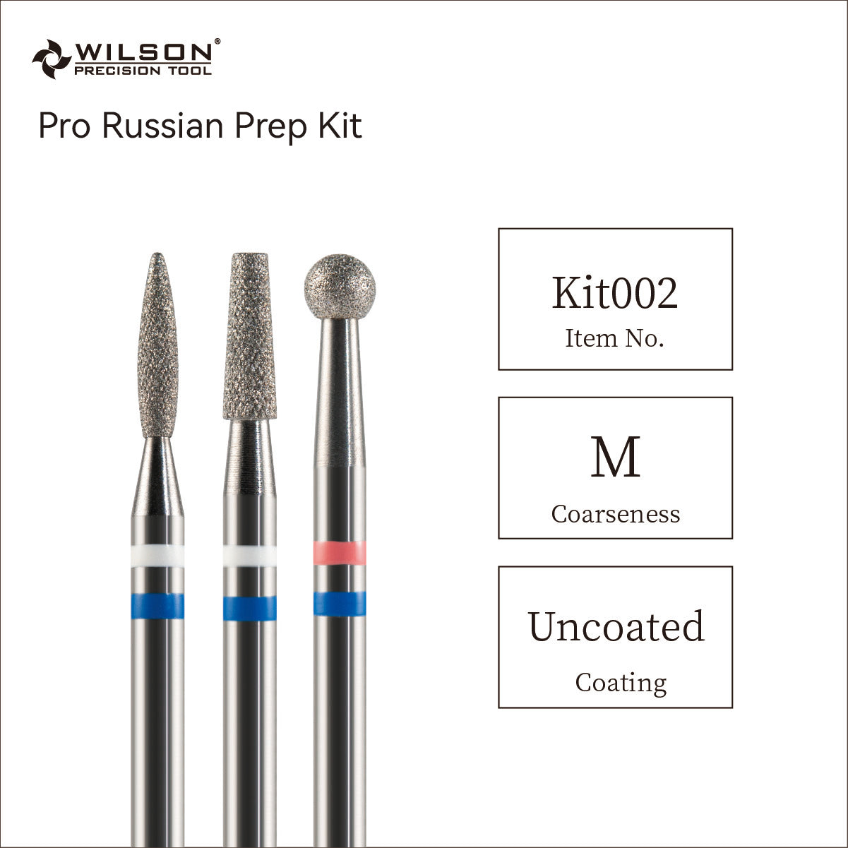 Wilson Precision Tool Pro Russian Prep Kit - 3/32" (2.35mm) Shank, φ2.5mm Tapered Shape/φ1.8mm Flame Shape Natural Diamond Pro Bits &amp; φ3.1mm Ball Shape Natural Diamond Bits Pro Russian Prep Kit for Professional Nail Results