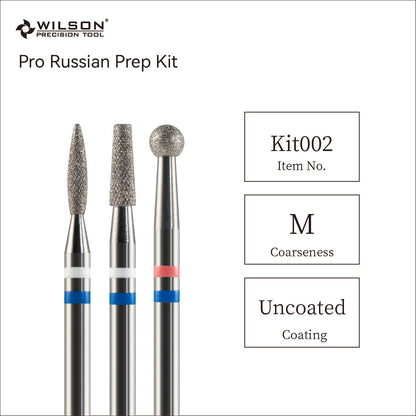 Wilson Precision Tool Pro Russian Prep Kit - 3/32" (2.35mm) Shank, φ2.5mm Tapered Shape/φ1.8mm Flame Shape Natural Diamond Pro Bits &amp; φ3.1mm Ball Shape Natural Diamond Bits Pro Russian Prep Kit for Professional Nail Results