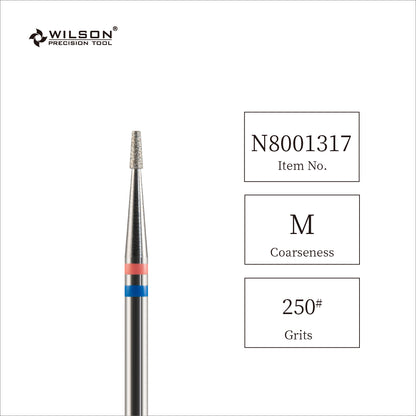 Wilson Precision Tool Natural Diamond & Tungsten Carbide - 3/32" (2.35mm) Shank, φ1.4mm Small Tapered Shape Natural Diamond Bits for Dead Skin Removal Cuticle Bits for Manicure Specialists